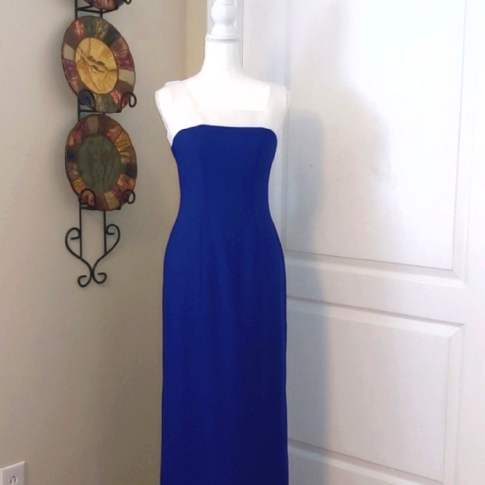Watters Royal Blue & White Long Cocktail Evening Dress. Size 4. Wedding. Party